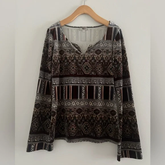 Vintage Y2K Velvet Paisley Bell Sleeve Heart Soul Top Sz S - Picture 1 of 4